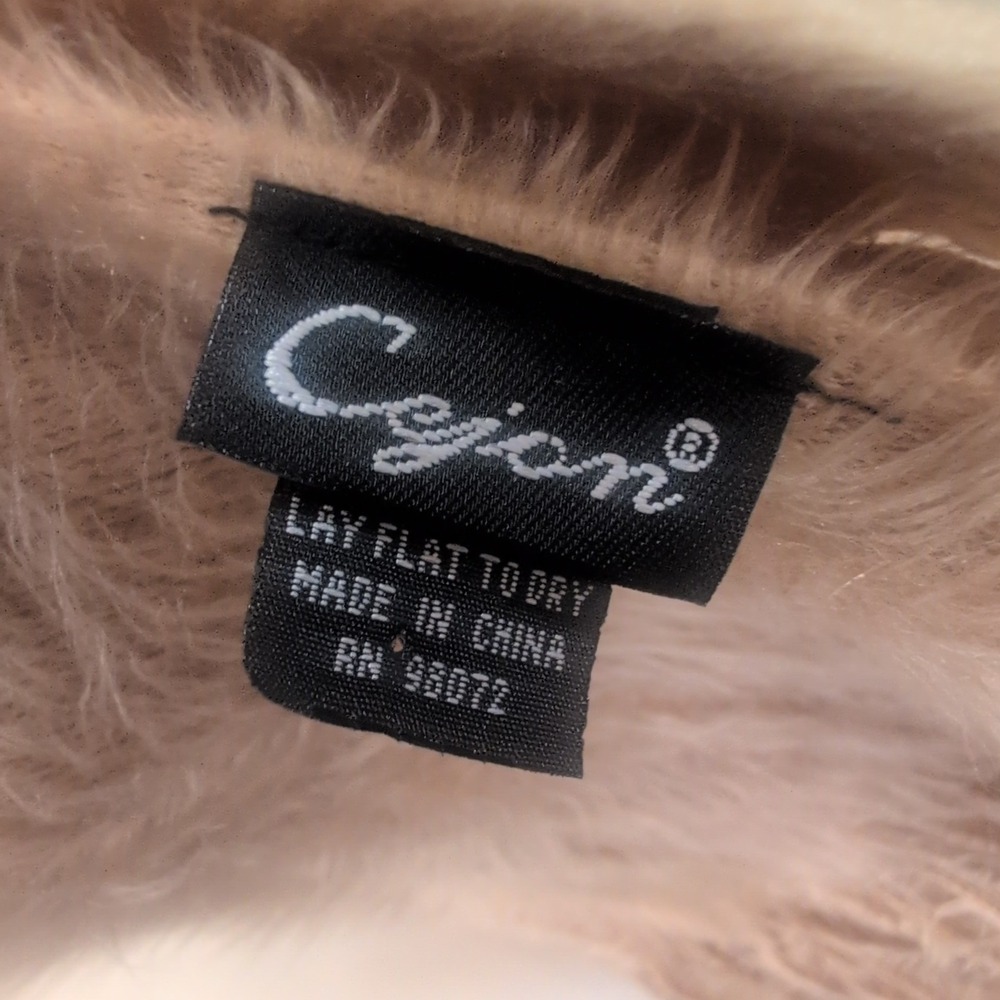 Cejon Tan Fuzzy Eyelash Knit Scarf with Fringe RN 98072 Beige Winter Wrap - Picture 3 of 4